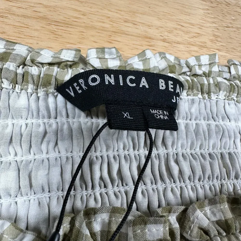 Veronica Beard NWT Aloya Smocked Cotton Mini Skirt Size XL Olive Gingham Ruffle - Picture 4 of 10